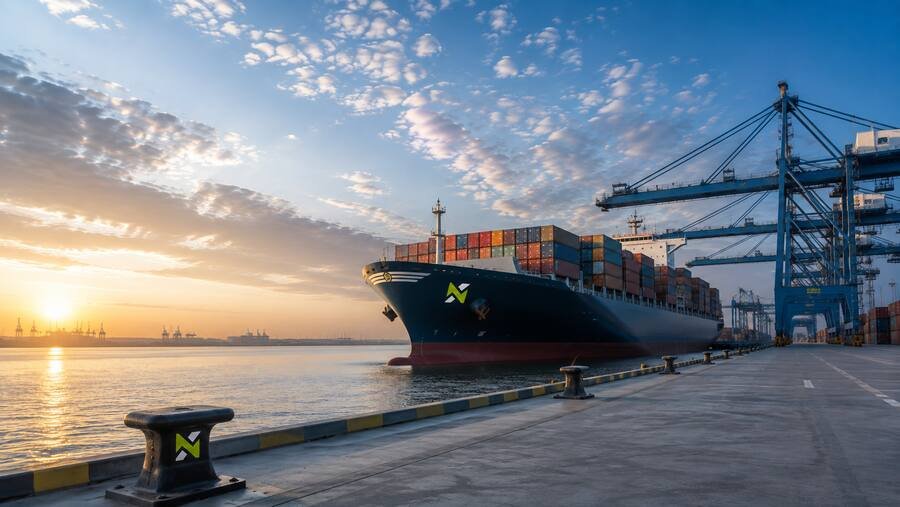 A NORVA container vessel alongside at a port terminal.